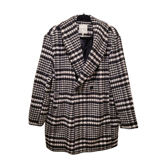 AVEC LES FILLES HOUNDSTOOTH PLAID OVERSIZED PEACOAT SIZE LARGE black & white L - Picture 1 of 11